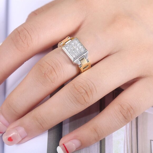 💍 White Zircon Watch Dial Official Fashion Tops Gold Ring for Man, INDN8157 - Picture 4 of 7